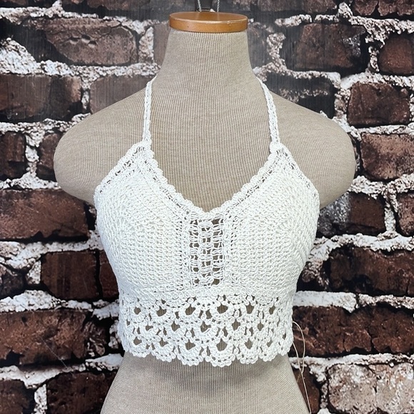 Du Jour Crop Top Boho Crochet Wrap Halter Lace Cream Size One Size - Picture 5 of 17